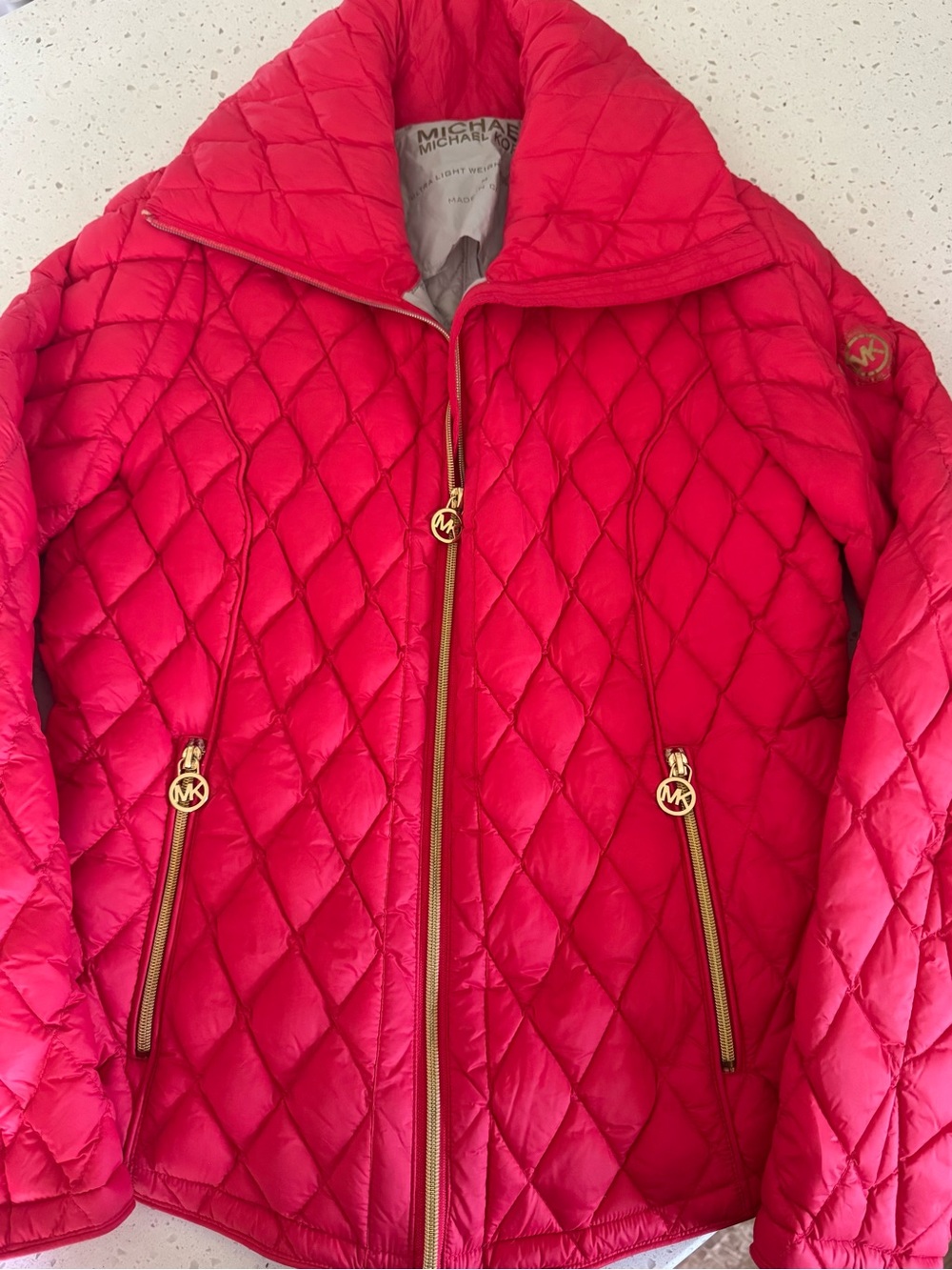 MICHAEL Michael Kors Hot Pink Quilted Puffer Jacket with Gold Hardware